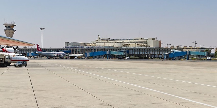 An airplane getting ready to take off from the Damascus International Airport in Damascus