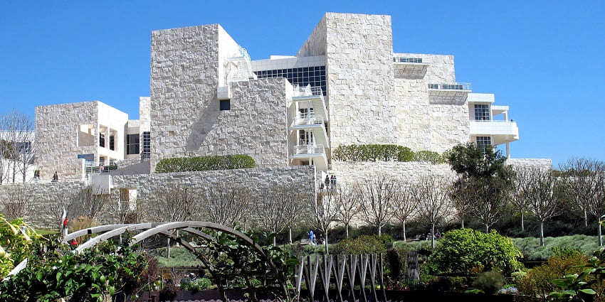 An aerial view of a iconic Getty Museum in the state of California