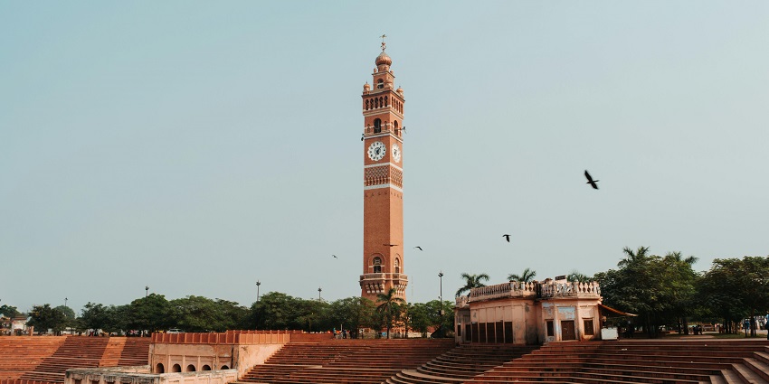 Image of beautiful historic clock tower in the city of Lucknow in Uttar Pradesh