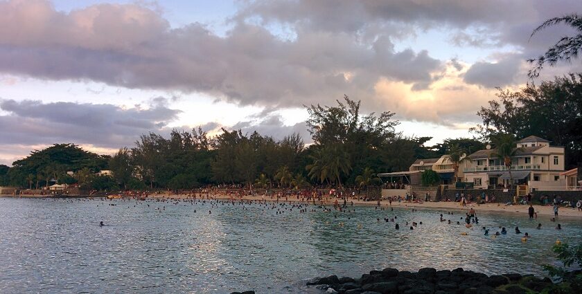 Beautiful view of one of the beaches in Mauritius from a coastal town known as Grand Baie.