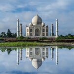 A beautiful reflection of the Taj Mahal, a testament of love in the city of Agra, as mentioned in the India travel guide.