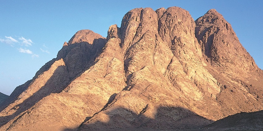Picturesque Jabal Mousa can be seen from a distance, surrounded by low vegetation land