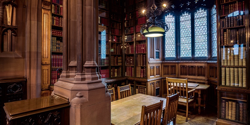 An image of the study area of John Rylands Library, a popular place in Manchester.