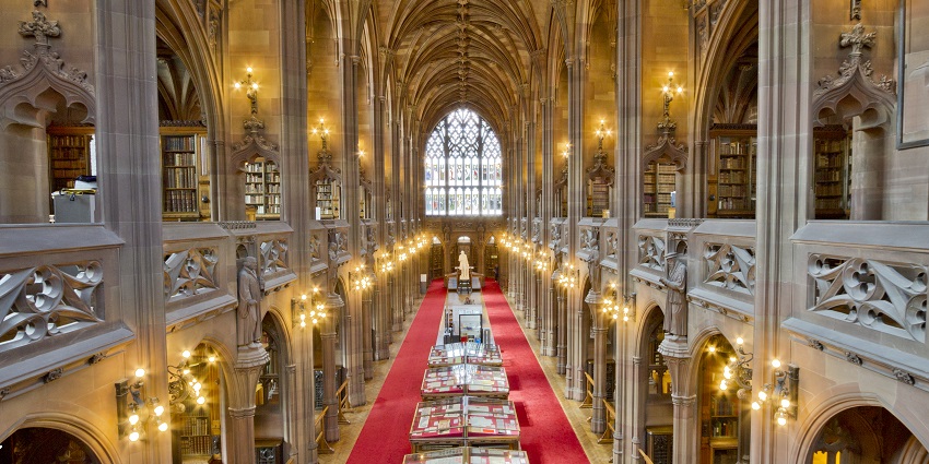 Image of the stunning interior of The John Rylands Library, the best place near Manchester Museum.