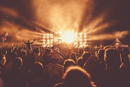 An image of a diverse crowd enjoying live performances at a major music festival in the USA.