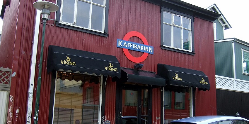 An image showing Kaffibarinn cafe front view, a popular spot for nightlife in Iceland