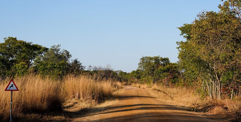 The south main road that leads to the entrance of the Kafue National Park in Zambia