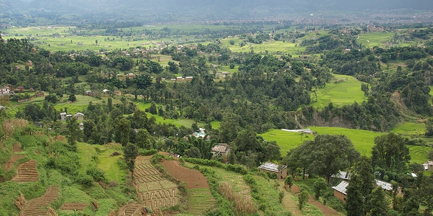 Buildings dot the landscape of Kathmandu Valley, a cultural hub in Nepal