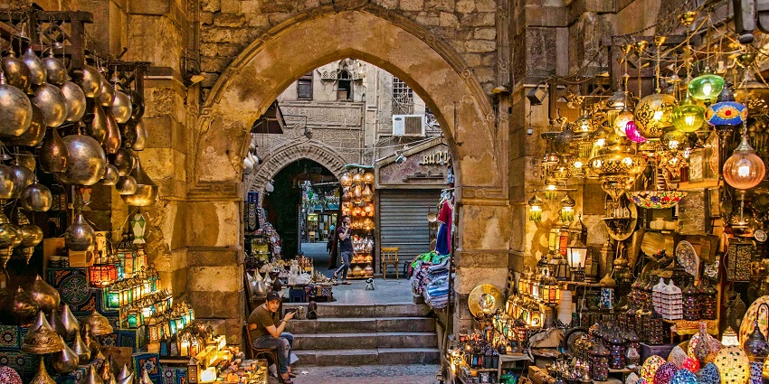 Hookah-shisha pipes are on display for selling at the Khan El Khalili Bazaar in Cairo.