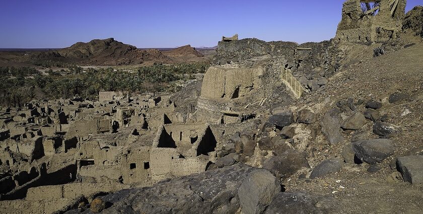 Picturesque view of Khyber Fort is surrounded by volcanic fields and oases