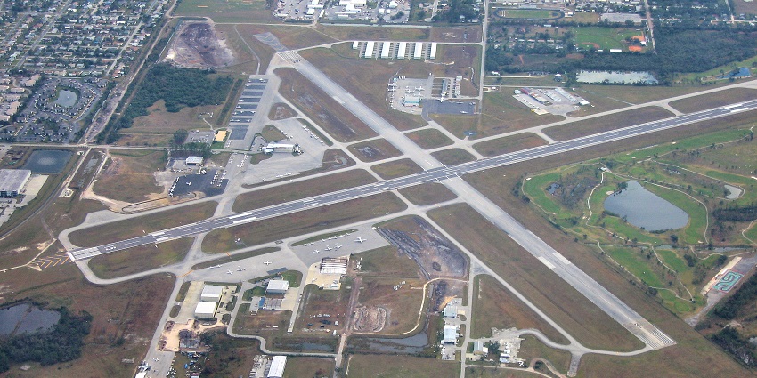 An image showing an aerial view of Kissimmee Gateway Airport, a major airport in Orlando.