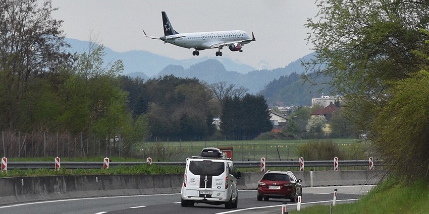 A Star Alliance aircraft landing at Klagenfurt Airport, a famous airport in Austria