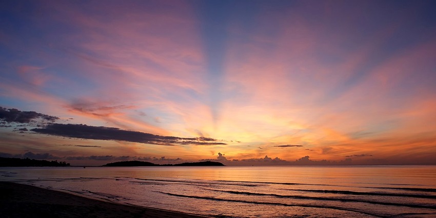 A picturesque sunrise as seen from a beach in Koh Samui near the Gulf of Thailand.