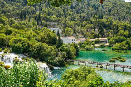 An image of the breathtaking Krka National Park activities, showcasing its waterfalls.