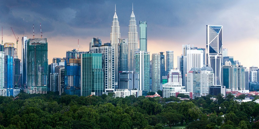 The panoramic view of the high-rise buildings of Kuala Lumpur is shown in this Malaysia travel guide.