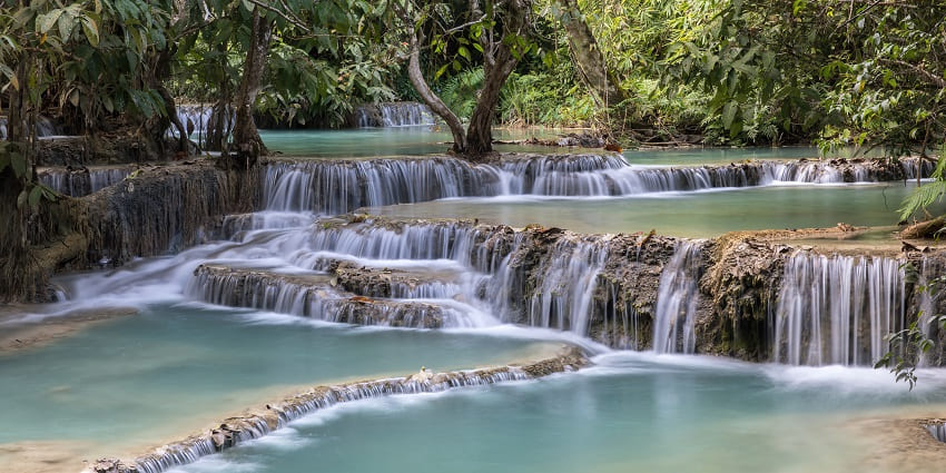 Kuang Si Falls, with natural greenery, is one of the best Loas waterfalls.
