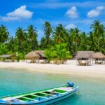 Beautiful huts made for tourists at the shores of Bangaram Island in Lakshadweep, India