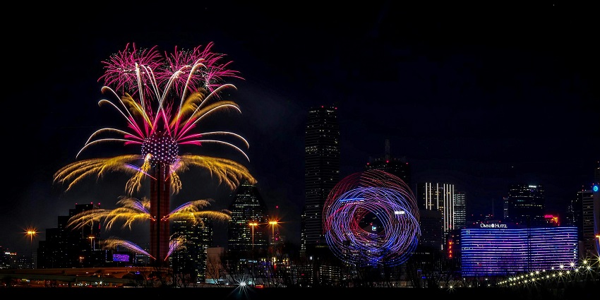 Image of the fireworks and the city lines–new year in Hong Kong