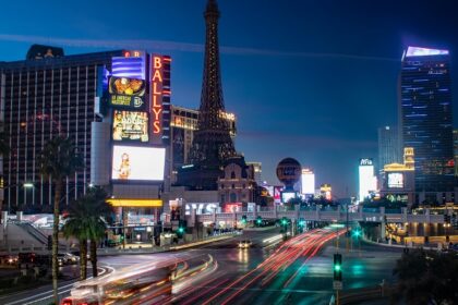 Image of light trails on the Road During Night Time - Explore Las Vegas Nightlife