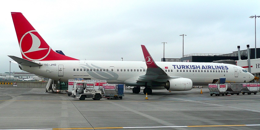 A view of Turkish Airlines Airbus A330 aircraft on the tarmac at London Heathrow Airport
