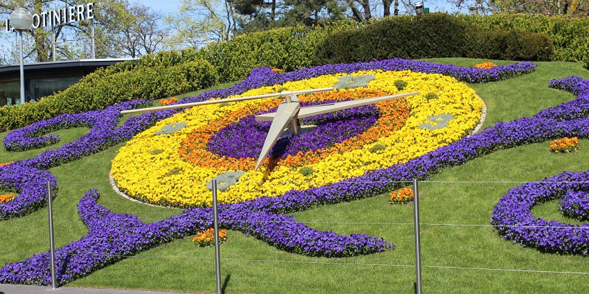 Know the exact time at L'horloge Fleurie, a beautiful place to visit in Geneva.