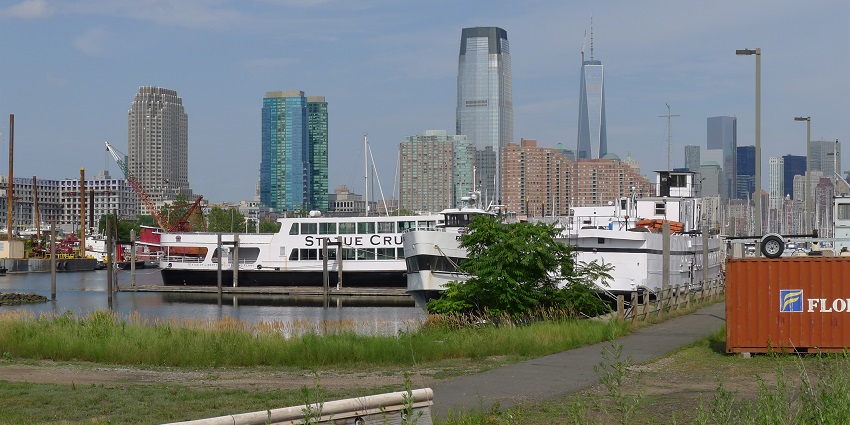 Scenic view of Liberty State Park in Jersey City, with greenery and distant city skyline