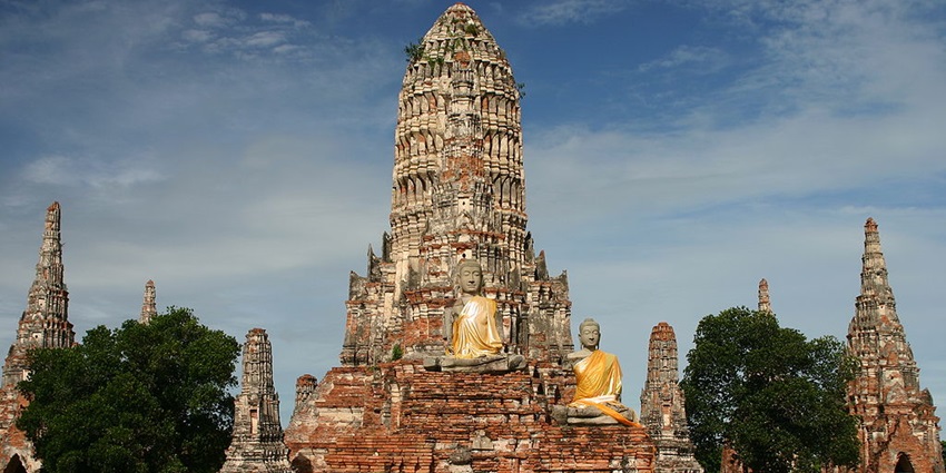 A view of Wat Chai Watthanaram, Ayutthaya Historical Park, central Thailand.