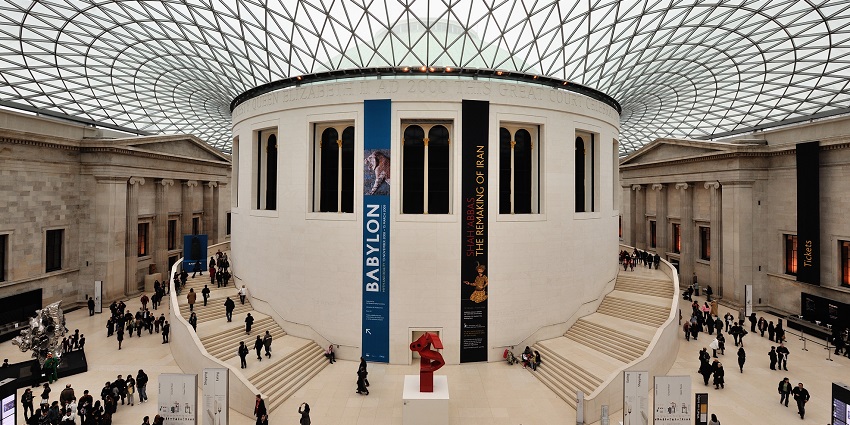An image of a court and glass dome. at the British Museum with stunning architecture