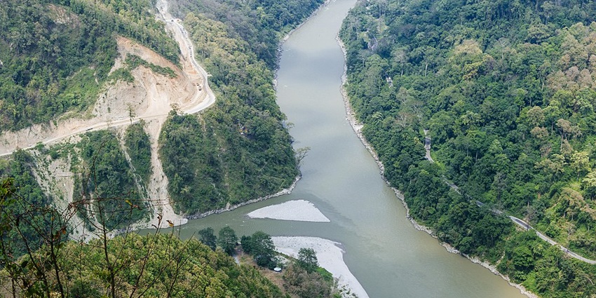 View showing the confluence of Rangeet and Teesta Rivers, a prime spot for rafting in Darjeeling.