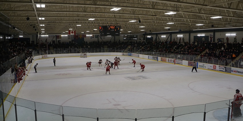 A view of Fort Erie Leisureplex in Ontario, Canada, with a modern exterior and a spacious parking lot.