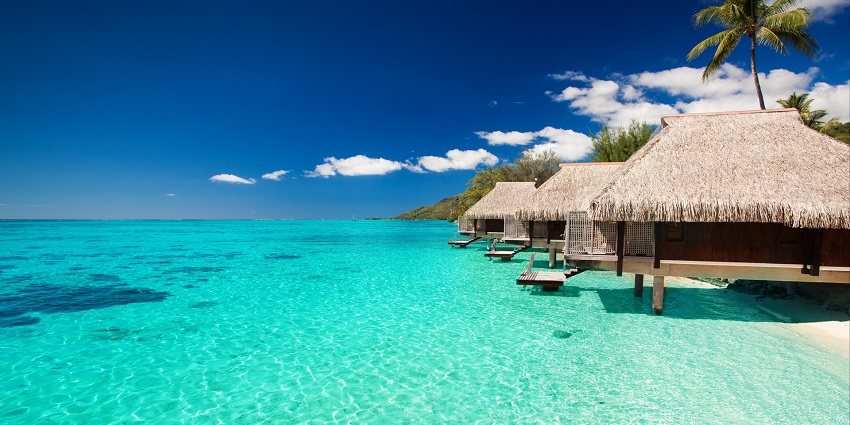 Maldives, a tropical paradise with beaches, coral reefs, and over-water bungalows.