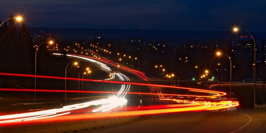 An image of downtown Fort McMurray taken at night