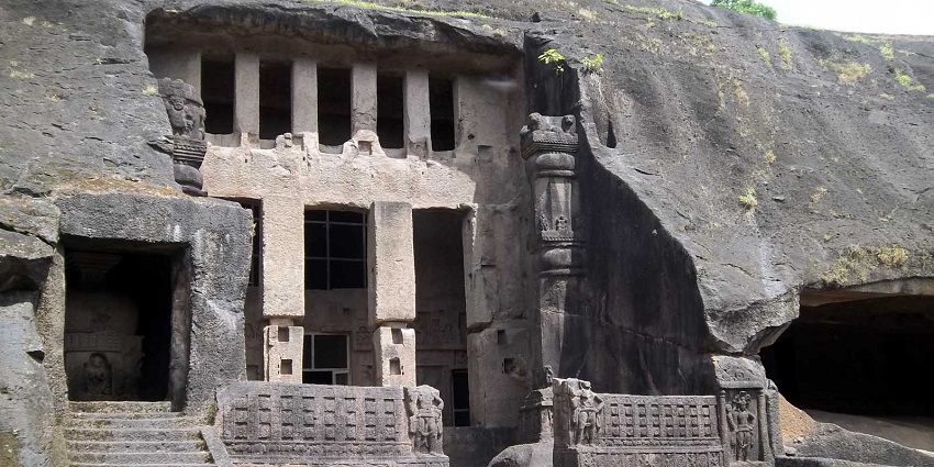 An image of Kanheri Buddhist Caves where students explore.