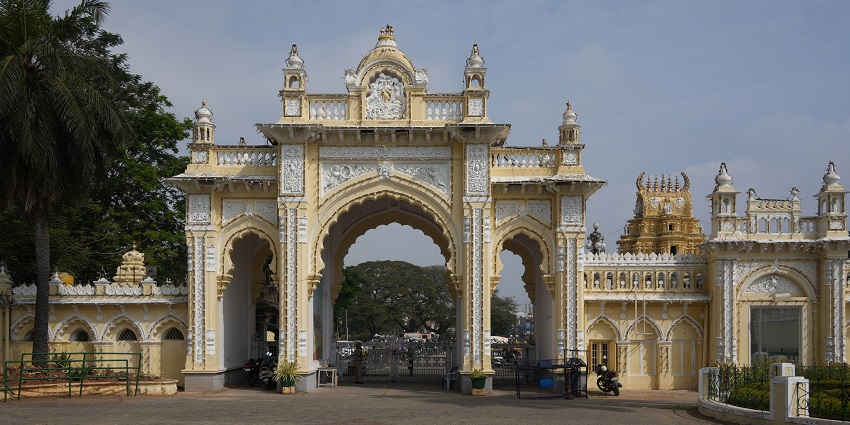 The north gate of the Mysuru Palace, Karnataka.