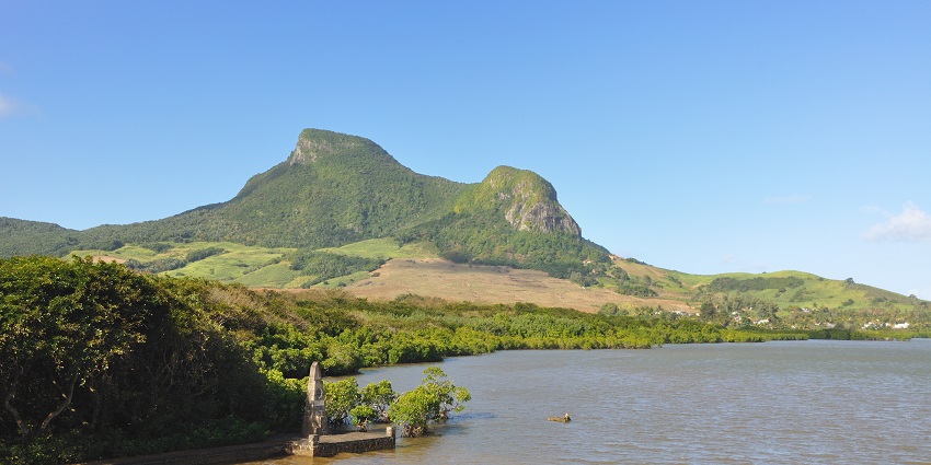 Scenic view of Mauritius with blue sky in the background.