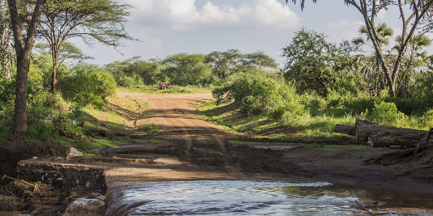 Tsavo River in the western part of the Tsavo National Park passing through the pathway