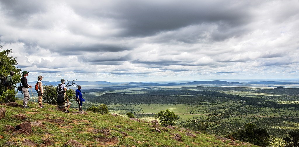 Masai musician performing songs at the Loita Hills with him holding a musical instrument.