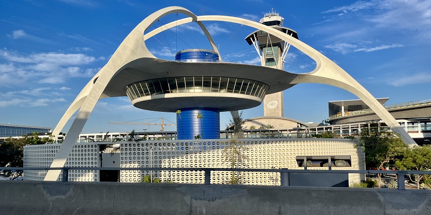 An image of the theme building at the Los Angeles International Airport, a major airport in the USA.