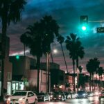 A mesmerising street view at night, showing nightlife in Los Angeles with colorful lighting.