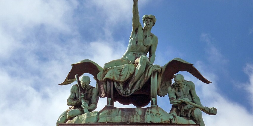 Allegorical railroad figures on the Lucerne train station - rebuilt in 1896