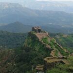 The beautiful aerial view of the fort in Mahabaleshwar called Pratapgad, Maharashtra.