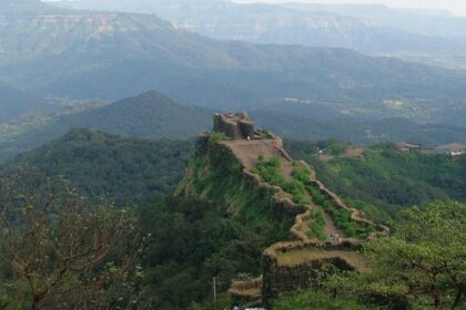 The beautiful aerial view of the fort in Mahabaleshwar called Pratapgad, Maharashtra.