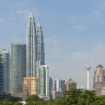 The skyline of Kuala Lumpur, seen from the pedestrian flyover over Jalan Tuk Razak.