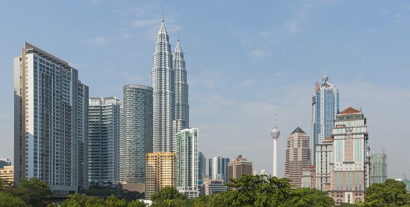 The skyline of Kuala Lumpur, seen from the pedestrian flyover over Jalan Tuk Razak.