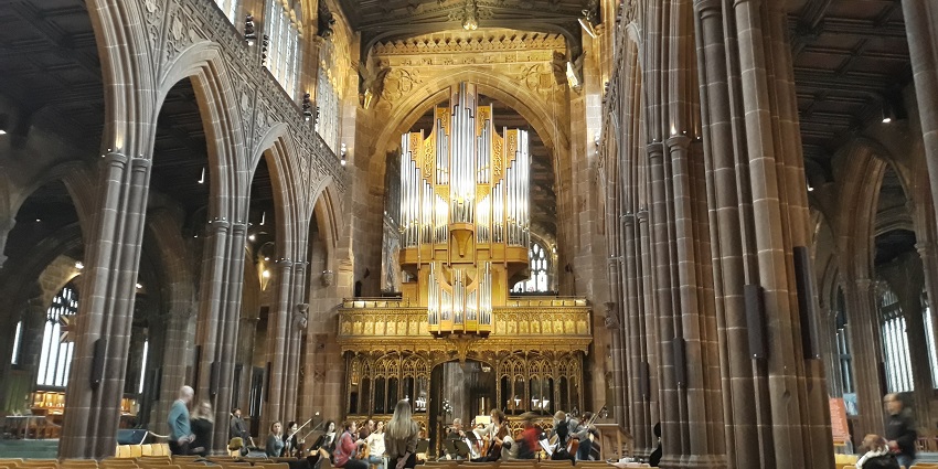 An image of Manchester Cathedral, a popular place near the National Football Museum, London.