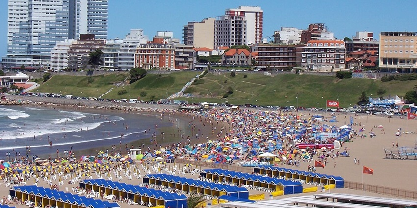 Lively crowd at one of the most popular beaches in Argentina