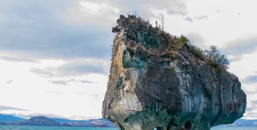 A picturesque view of the famous Marble Caves in Chile