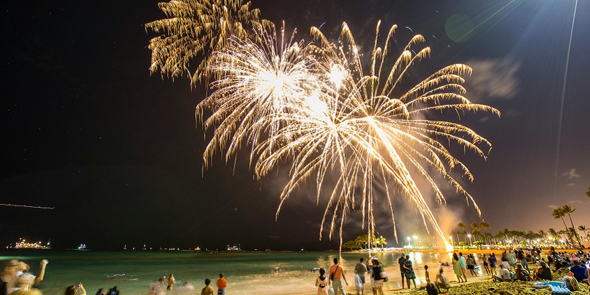 A view of the fireworks display in Miami Beach, perfect for the best New Year party in the USA