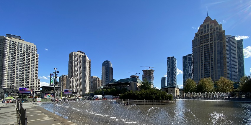 Vibrant public square hosting events, concerts, and community activities