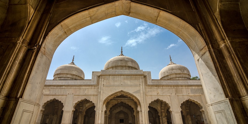 A glimpse of the Moti Masjid, one of the sacred places to visit in Agra with family.